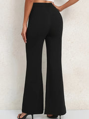  Solid High Rise Flared Leg Trousers