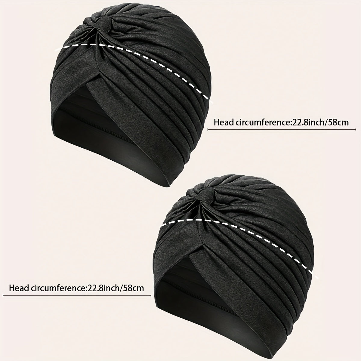 2pcs Turban Cap BowKnot Pleated Head Wraps Elastic Ramadan Head Scarf
