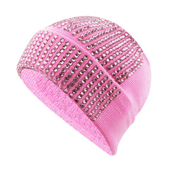 Rhinestone Knitted Hat Elastic Beanie Cap Women Hair Accessories