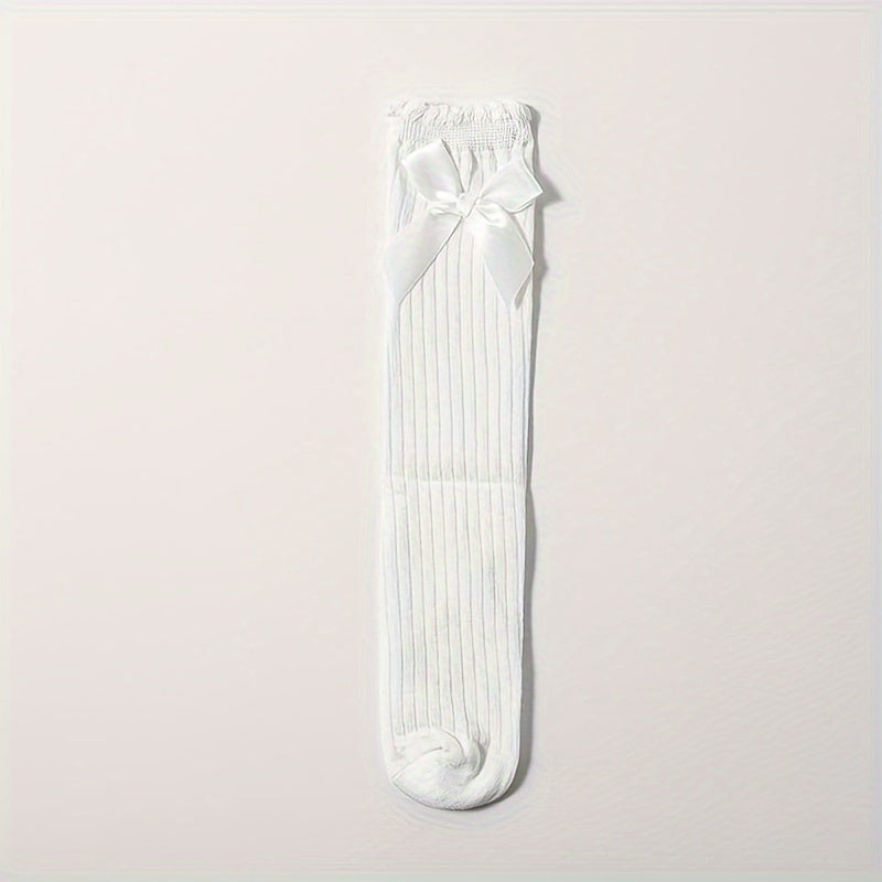 Girl's Bowknot Striped Knee High Socks Comfy Long Stockings