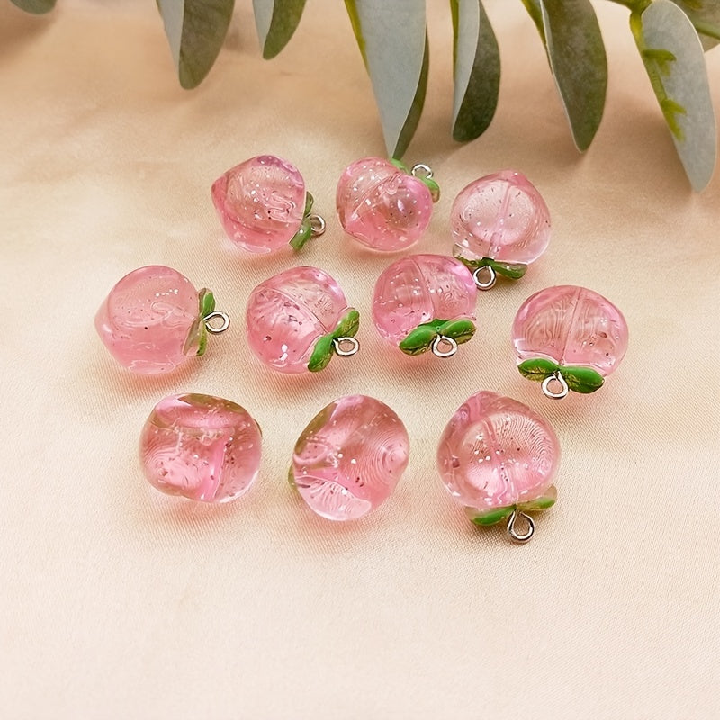 10pcs Pink Transparent Peach Pendants for DIY Earrings Necklaces Sweater Chains