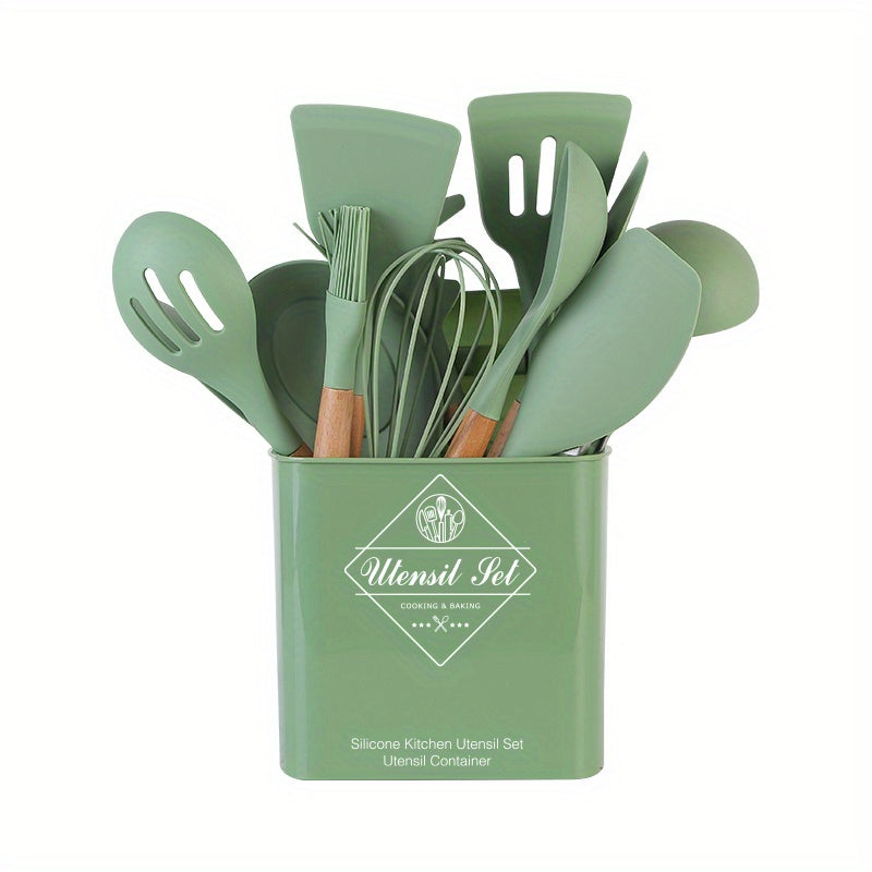 14pcs Non Stick Silicone Utensil Set with Storage Bucket Holder