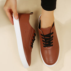 Women's Faux Leather Sneakers Low Top Casual Shoes