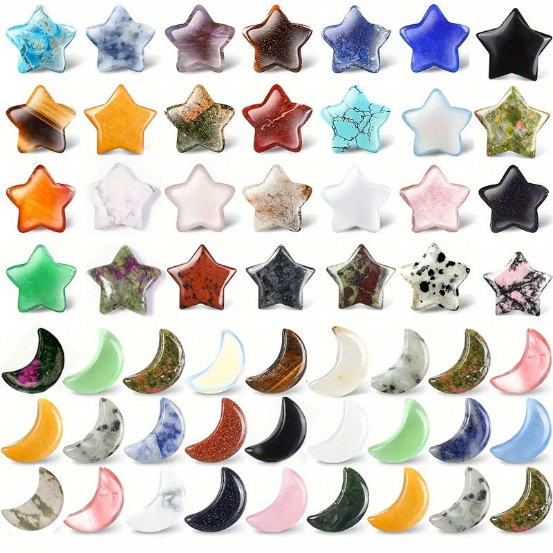 15Pcs Natural Stone Crystal Star Moon Healing Mineral Quartz Reiki Gem