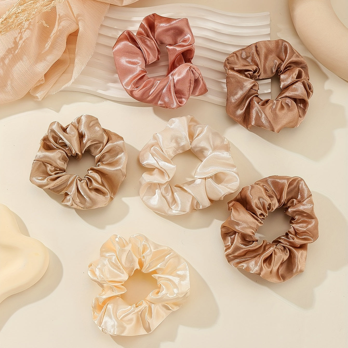 6pcs Soft Fabric Scrunchies Hair Tie Elastic Ponytail Holder Hair Accessories