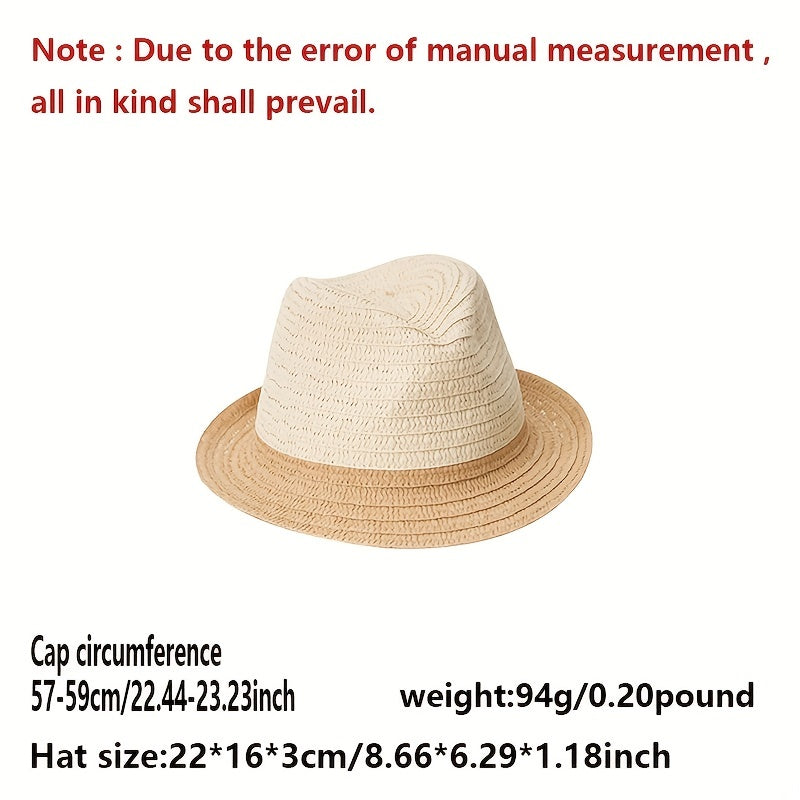 Khaki Block Sun Hat British Style Straw Jazz Hat