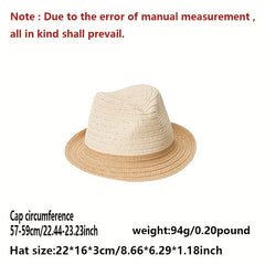 Khaki Block Sun Hat British Style Straw Jazz Hat