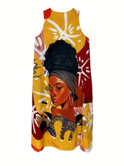  Cartoon Print Maxi Tank Dress With Pockets