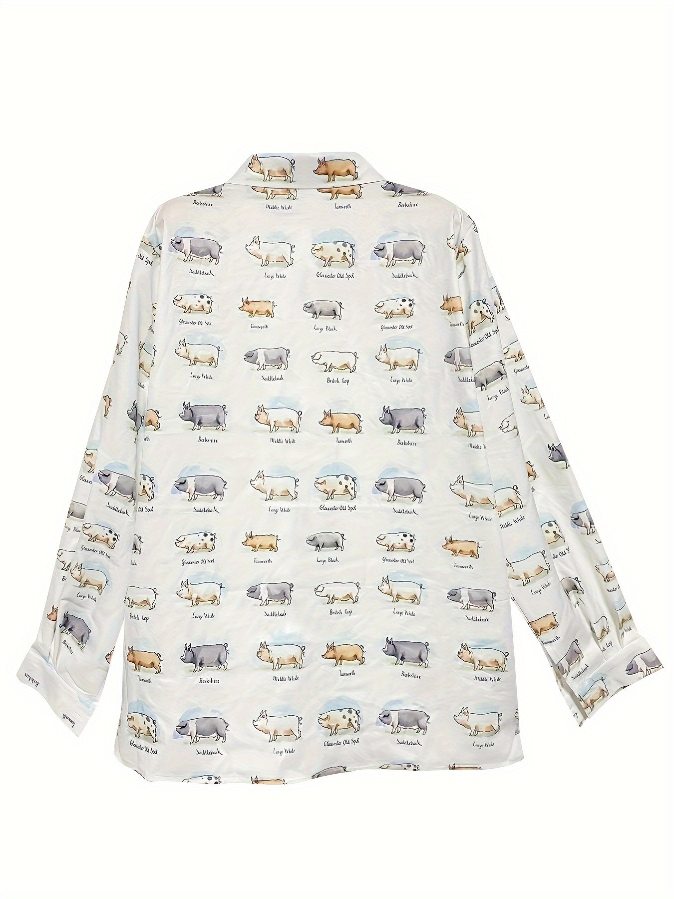  Pig & Letter Print Long Sleeve Blouse