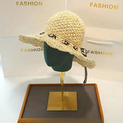 Boho Hollow Out Crochet Straw Sun Hat with Bowknot