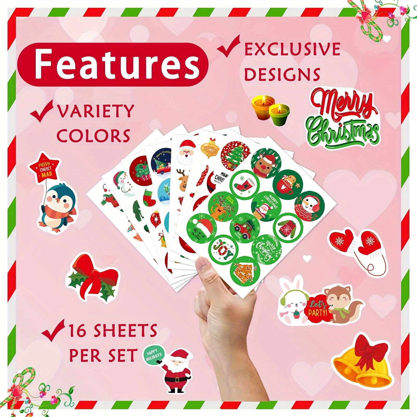 Christmas Theme Non Repeating Stickers Xmas Winter Holiday Party Stickers