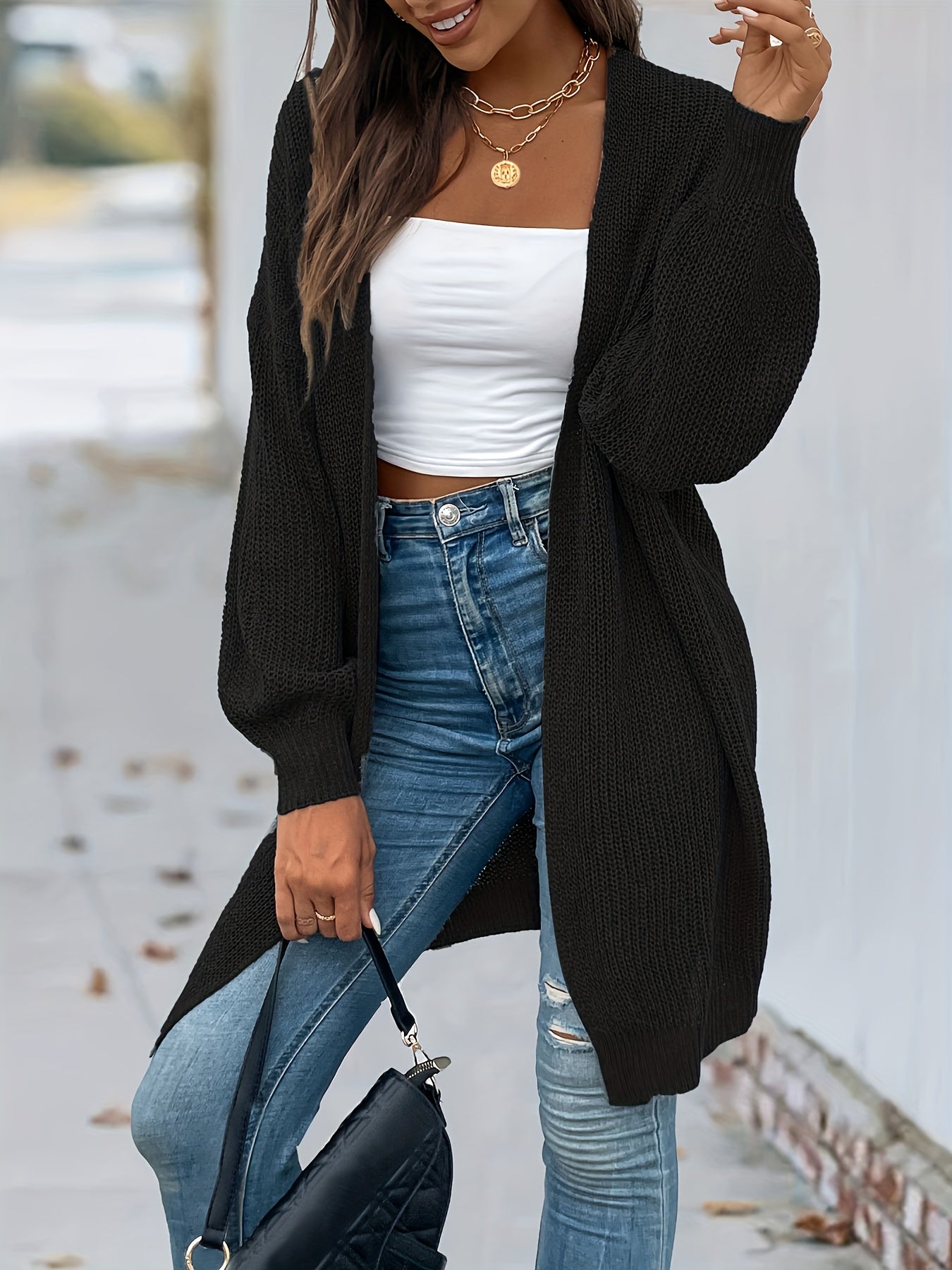 Vintage Open Front Cardigan Long Sleeve Sweater