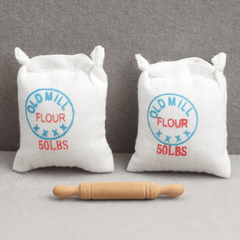 1:12 Scale Flour Bag & Rolling Pin Model Dollhouse Kitchen Decor
