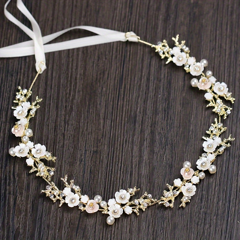 Girls Flower Pearl Headband Tiara Headdress Wedding Hair Accessories Gift