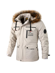 Men's Waterproof Padded Jacket With Faux Fur Hoodie Coat