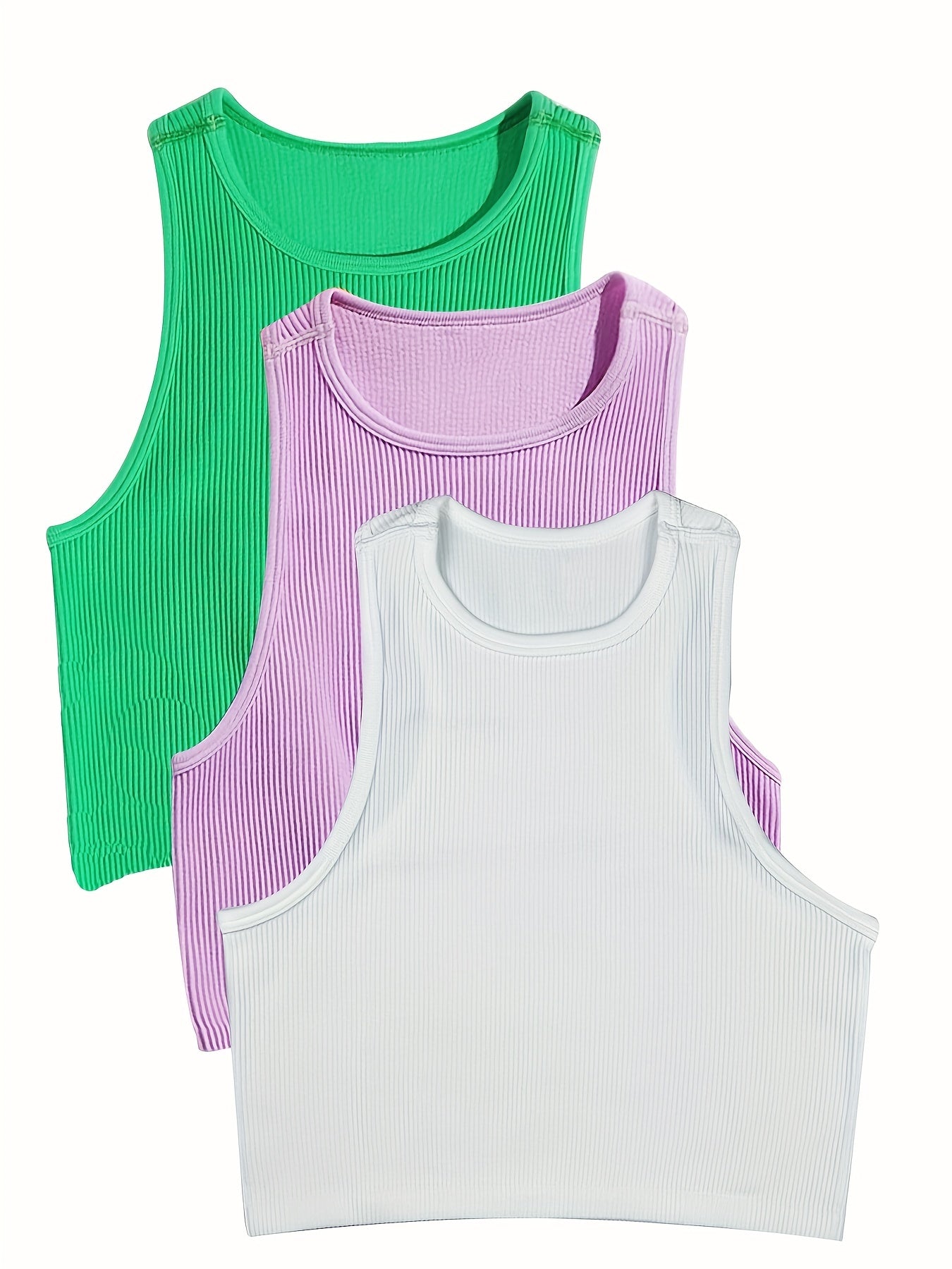 3 Pcs Sleeveless Ribbed Tank Top for Women's Activewear