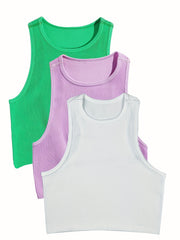 3 Pcs Sleeveless Ribbed Tank Top for Women's Activewear