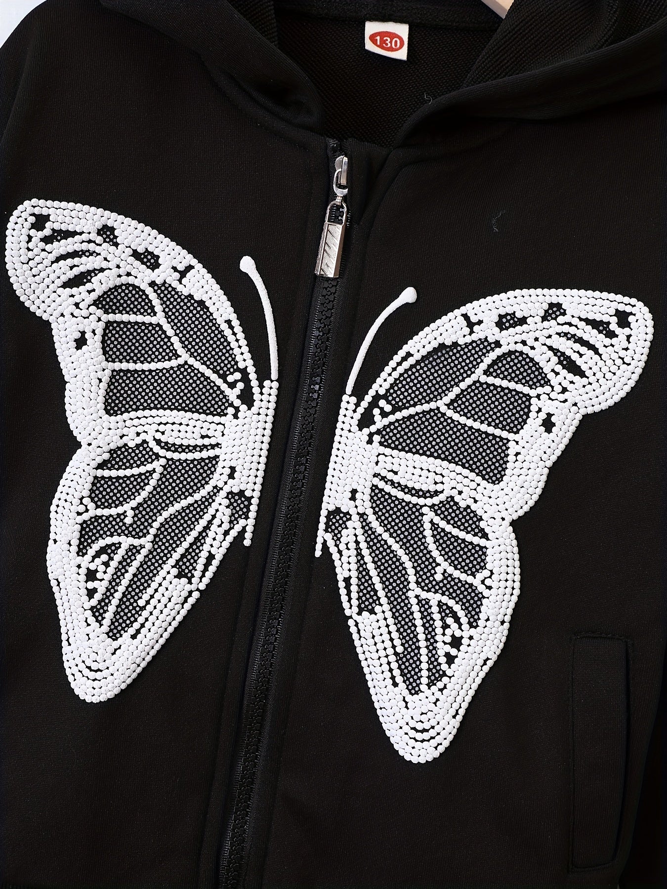 Girls Butterfly Print Zip Front Hoodie Sweatshirt Cardigan