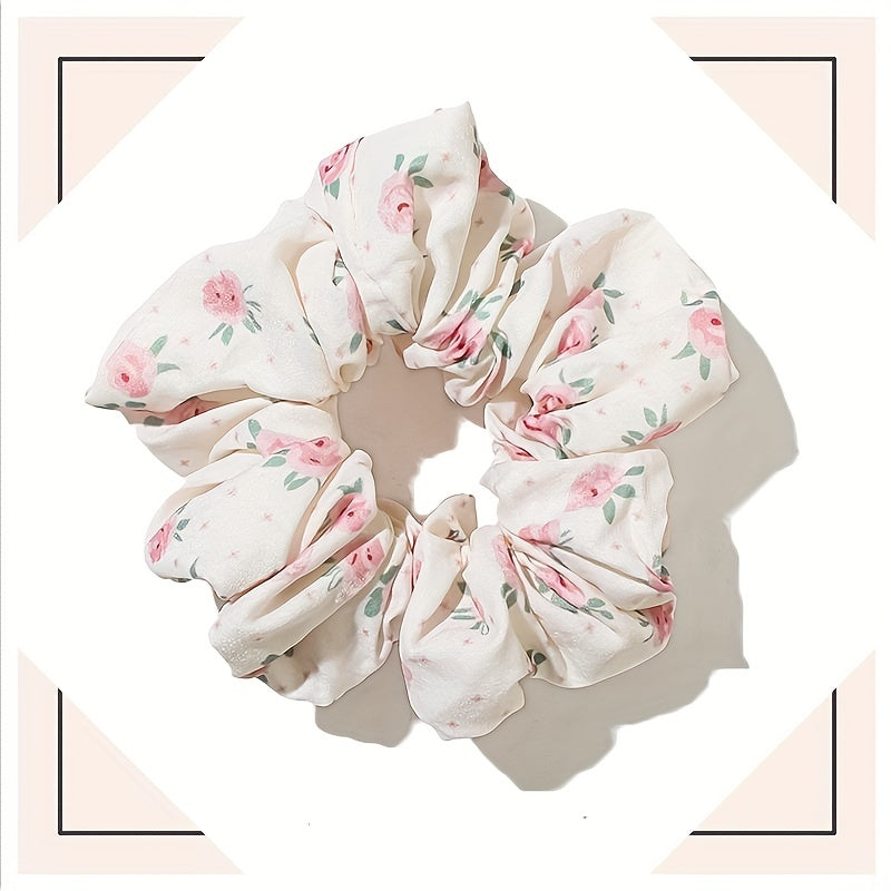 Large Floral Print Scrunchie Hair Tie Hair Rope Retro Hair Accessories