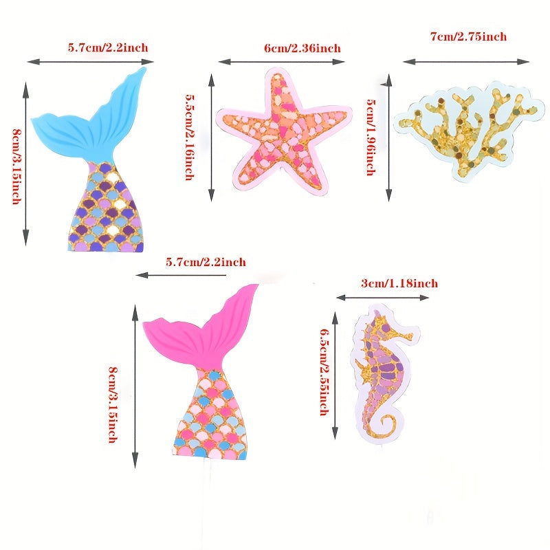 36pcs Glitter Mermaid Birthday Cake Topper Under the Sea Party Supplies