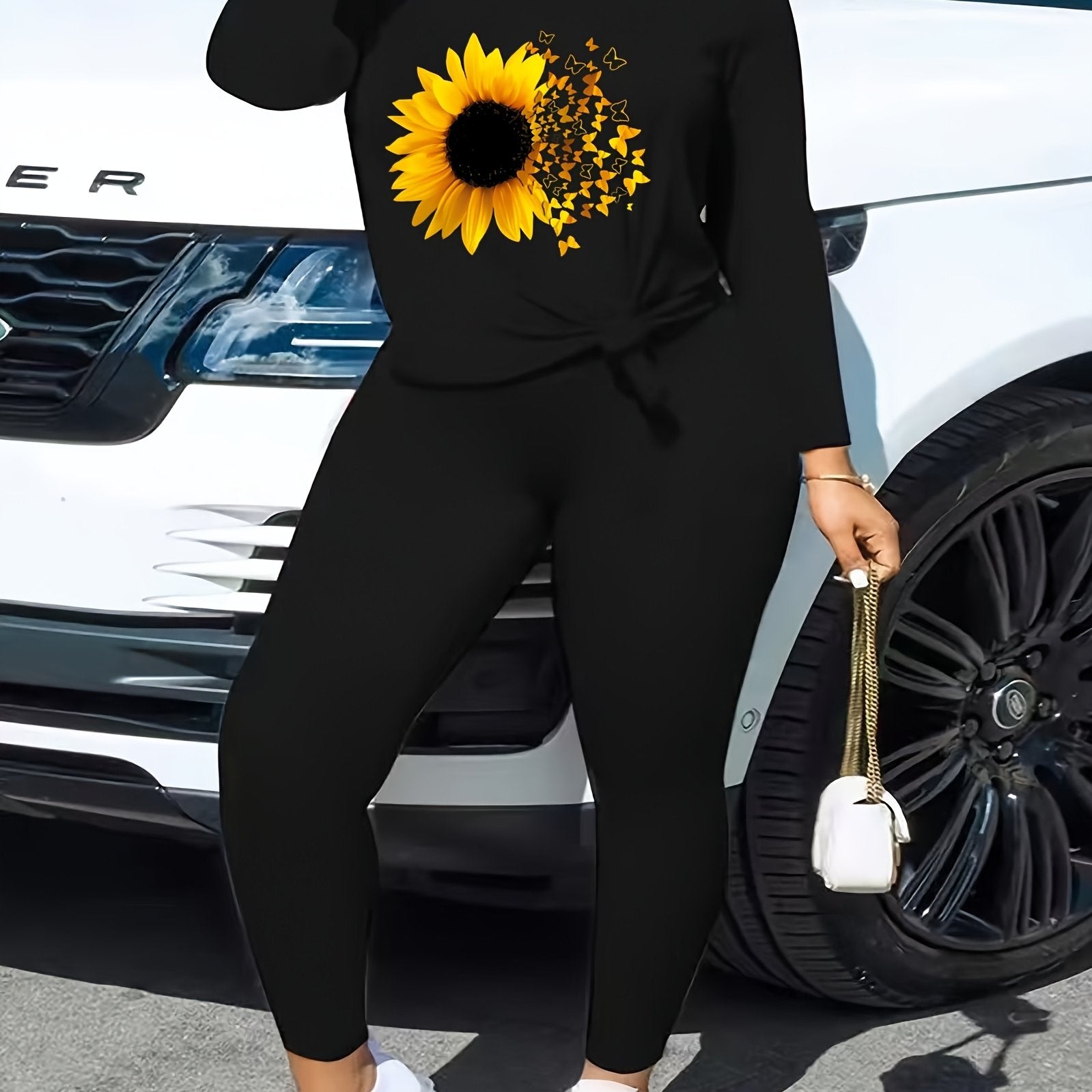 Sunflower & Butterfly Print 2 Piece Set