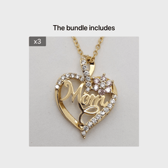 Heart & Flower Necklace Inlaid MOM Letter Pattern Neck Chain