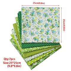 7pcs Green Fat Quarters Fabric Bundle Set