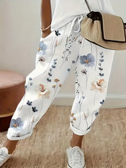  Floral Print Drawstring High Rise Pants