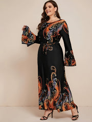Floral Beaded Pearl Bell Sleeve Maxi Dress Plus Medium
