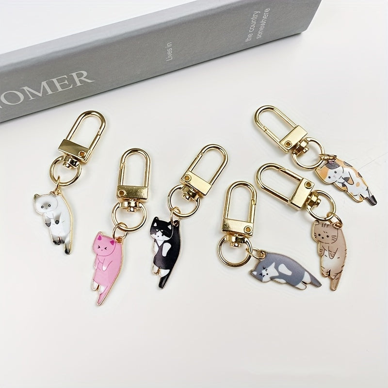 6pcs Cartoon Kitten Enamel Keychain Animal Key Ring Cat Mom Gift