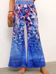 Floral Print High Rise Stretch Flare Leg Pants