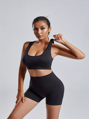 2pcs Yoga Sports Sets Hollow Back Bra & High Waist Butt Lifting Shorts