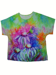  Tie Dye Floral Print Short Sleeve Top