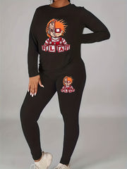  Halloween Cartoon Print Top & Leggings Set