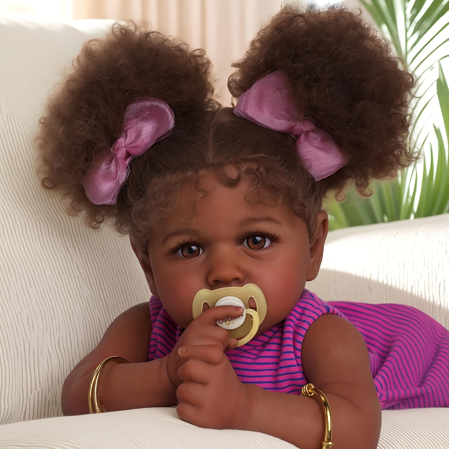 JIZHI 20 Lifelike Reborn Youngsters Doll with Caramel Eyes & Pink Skirt