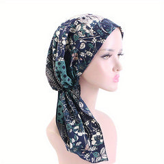 Classic Print Pre tied Head Wrap Turban Cap Elastic Hijab Casual Chemo Hats