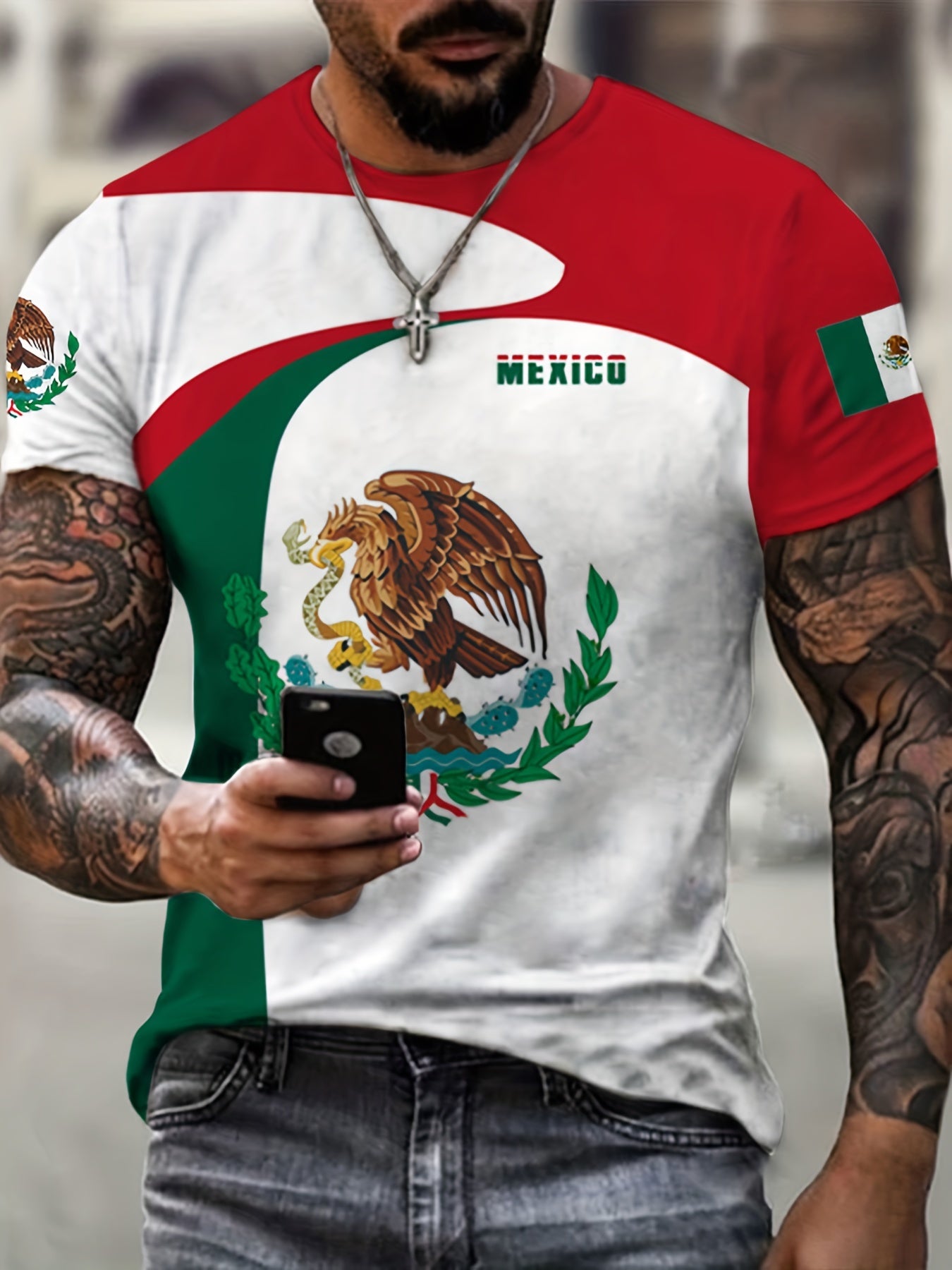 Mexico Eagle Holding Snake Print Men's Short Sleeve Novelty T shirt