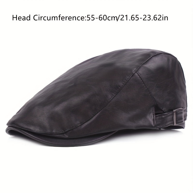 Retro PU Leather Adjustable Beret Duckbill Cap Solid Sun Hats Unisex