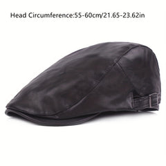 Retro PU Leather Adjustable Beret Duckbill Cap Solid Sun Hats Unisex