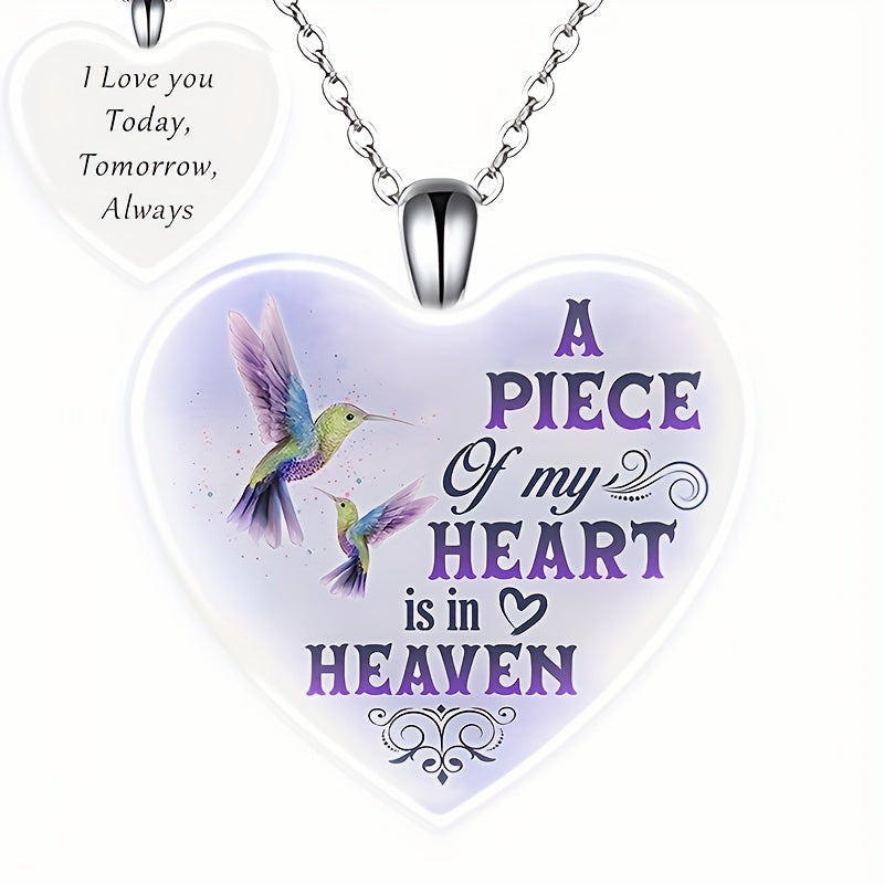 Purple Bird Love Heart Crystal Pendant Necklace Female Christmas Jewelry