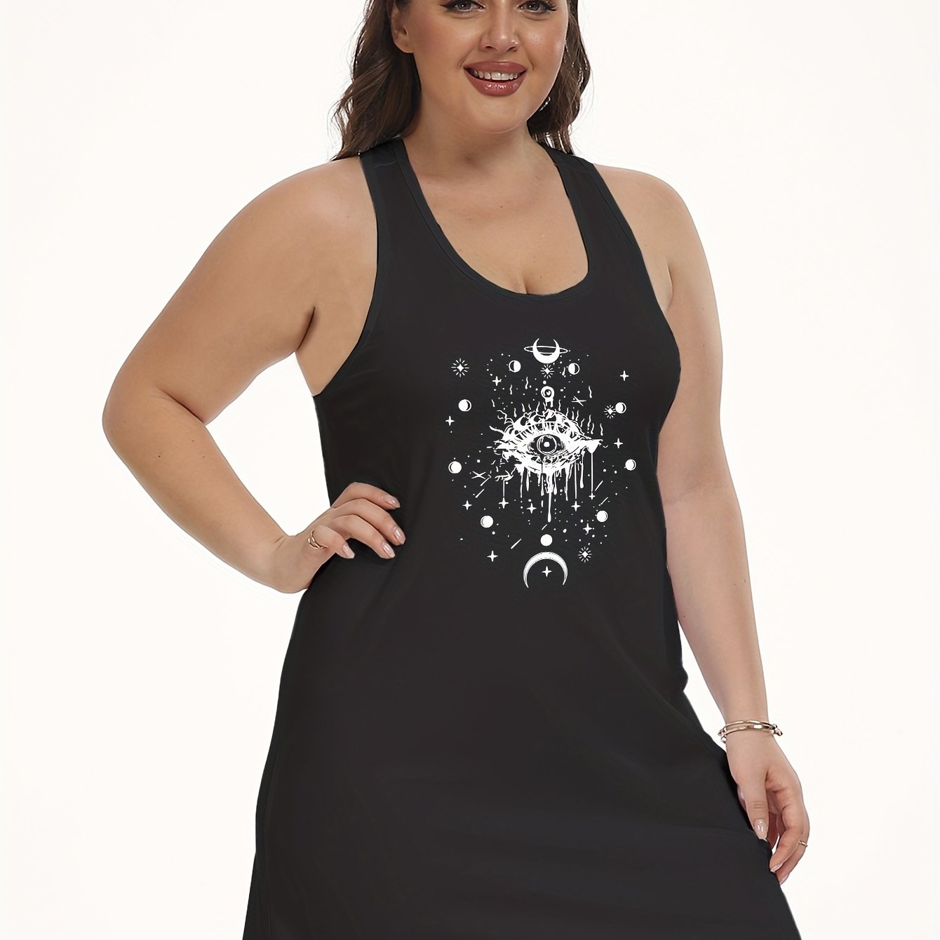  Gothic Eyeball & Moon Star Print Tank Nightdress