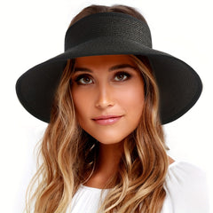 Wide Brim Straw Sun Hat UV Protection Foldable Packable Visor Hat
