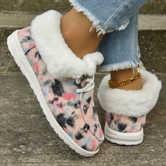 Women's Lace Up Fuzzy Loafers Warm Comfortable Snow Shoes