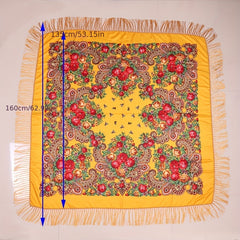 Vintage Flower Print Oversized Shawl with Tassel Wrap