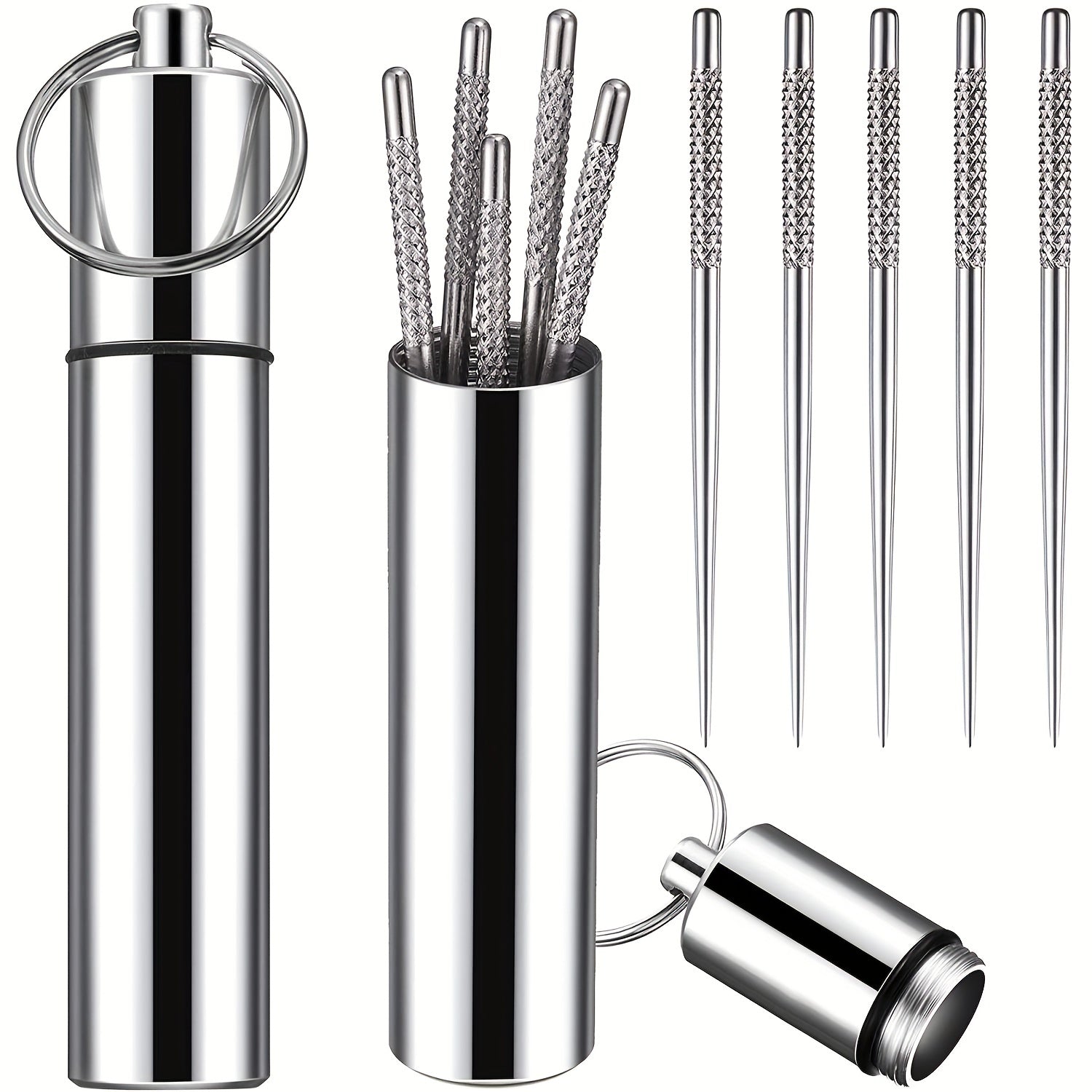 5pcs Mini Pocket Toothpick Holder Stainless Steel Waterproof Case