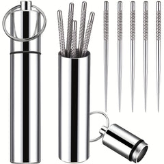 5pcs Mini Pocket Toothpick Holder Stainless Steel Waterproof Case