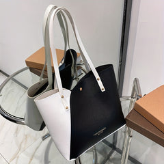 Contrast Tote Bag PU Leather Shoulder Bag