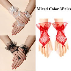 Short Lace Bow Half Finger Gloves Bridal Wedding Accessories