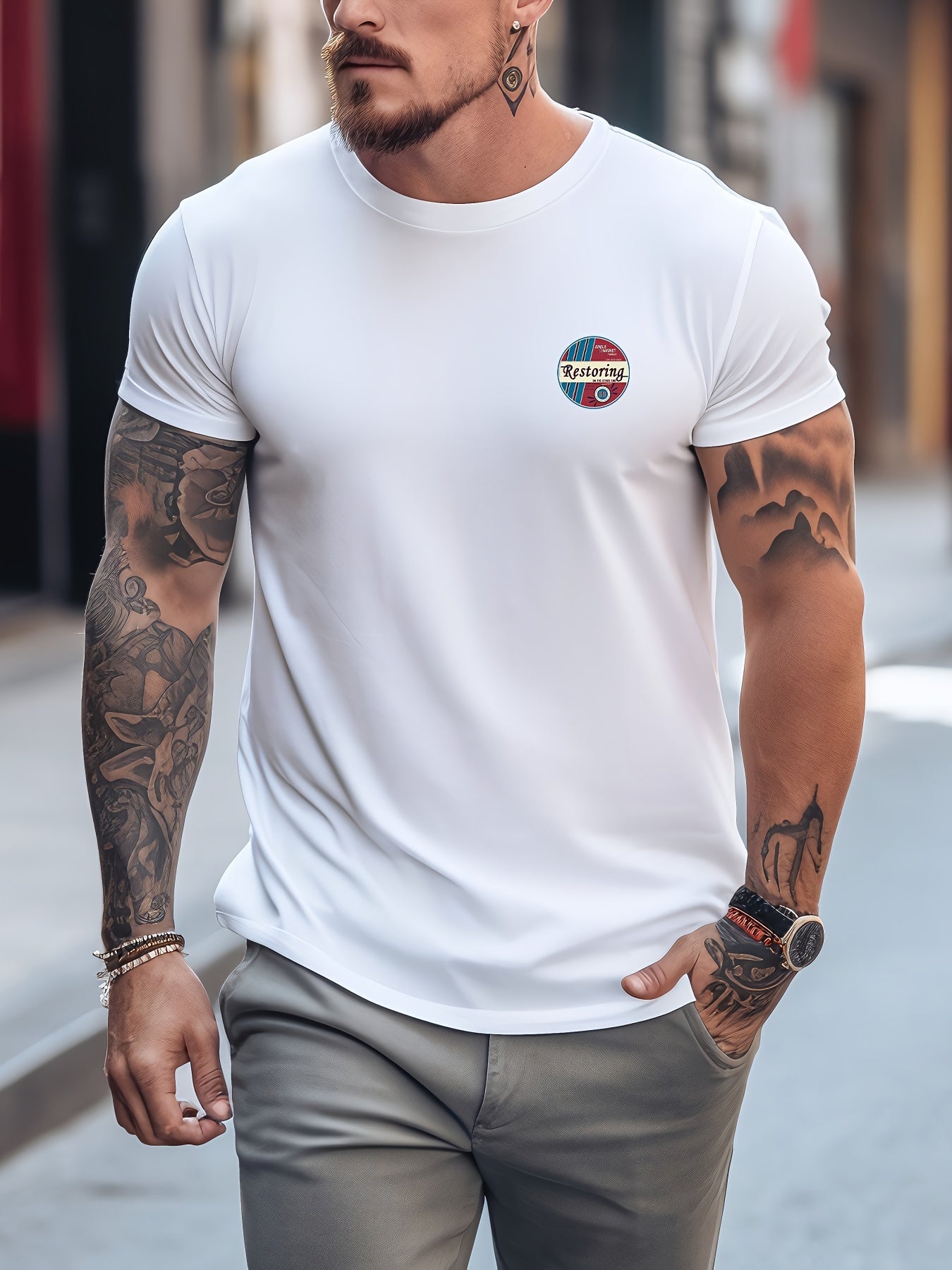Symbol Pattern Print Men's T-shirt Graphic Tee Men's Summer Outdoor Clothes