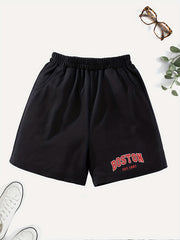 Girls' Casual BOSTON Graphic Shorts Elastic Waist Regular Fit Summer